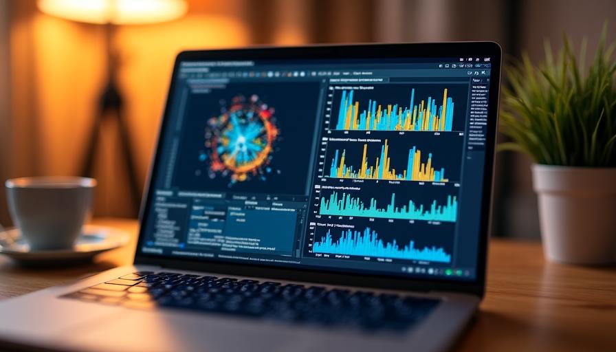 A student's laptop showing a clean Jupyter Notebook with data visualizations and clean code